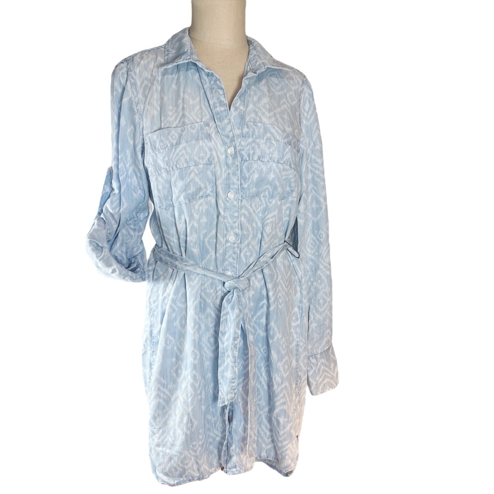 Anthropologie Brand Cloth & Stone Ikat Chambray Shirtdress and Matching Belt EUC